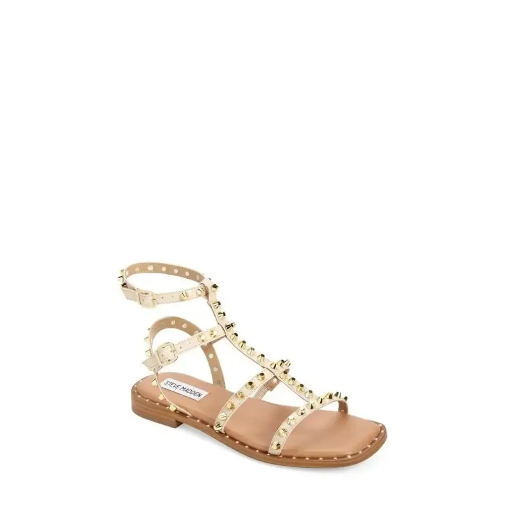 Steve Madden Women's Cream Sunnie Studded Gladiator Flat Sandals Size 8